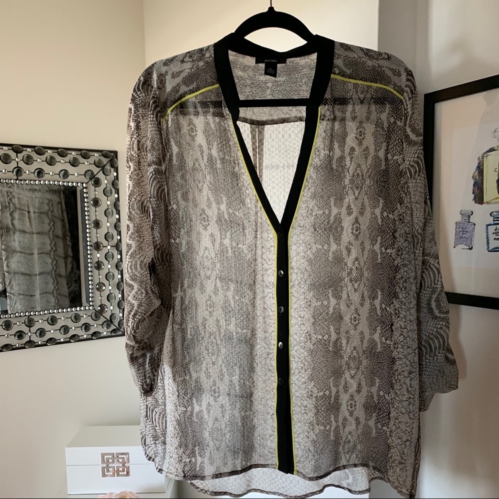 Alfani Python Print Sheer Button Down Blouse - image 1
